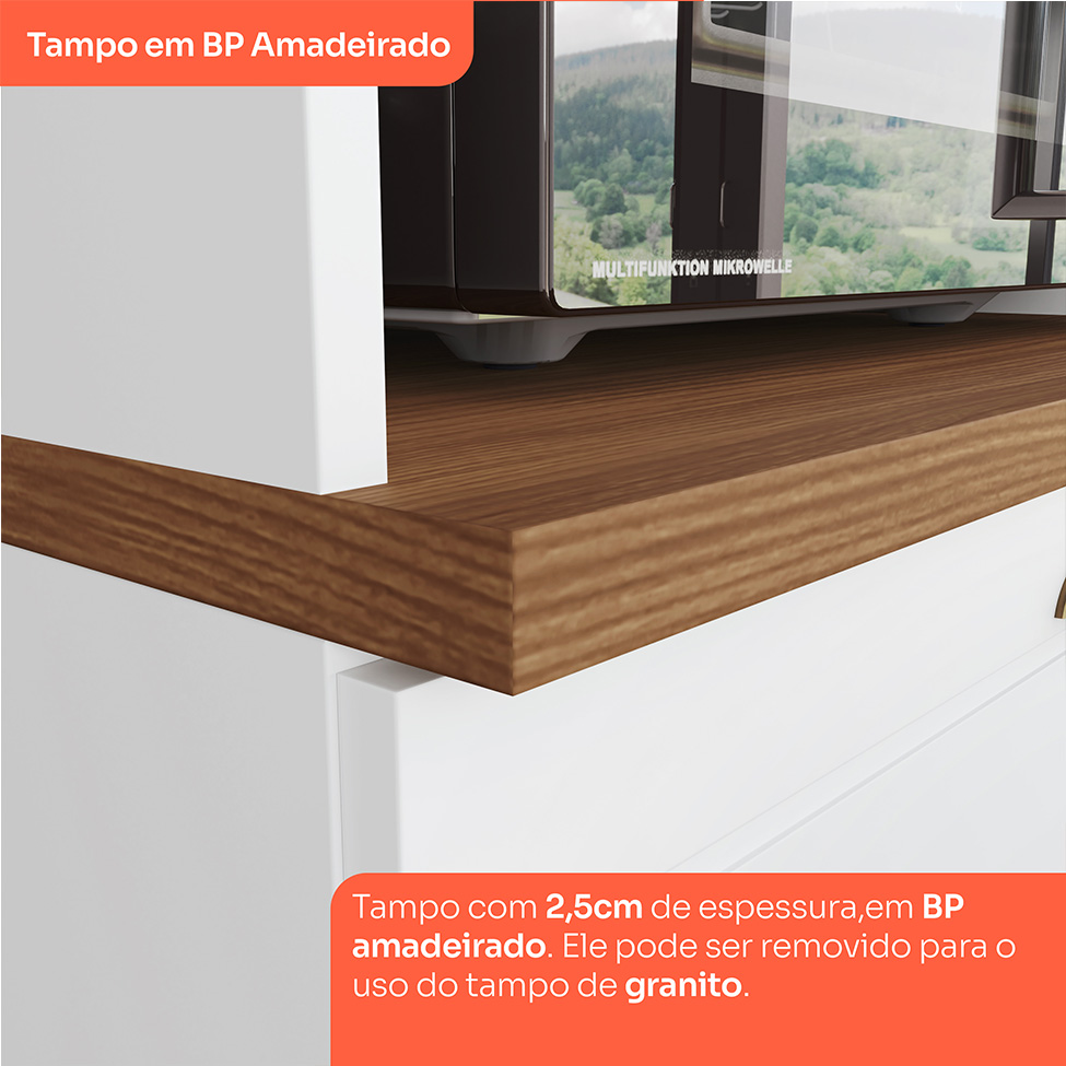 Cozinha Compacta Americana 10 Portas 5 Gavetas Branca e Nature