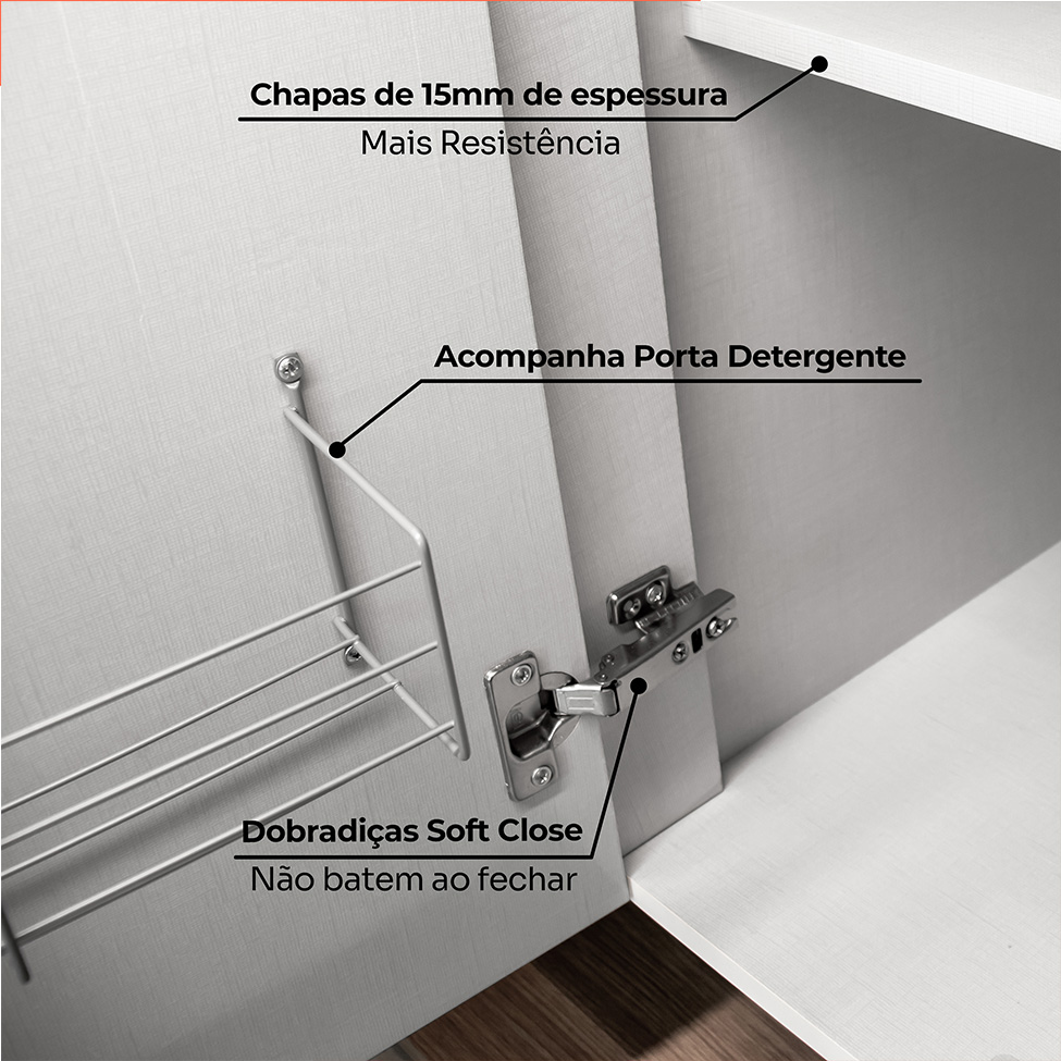 Cozinha Compacta Americana 10 Portas 5 Gavetas Branca e Nature