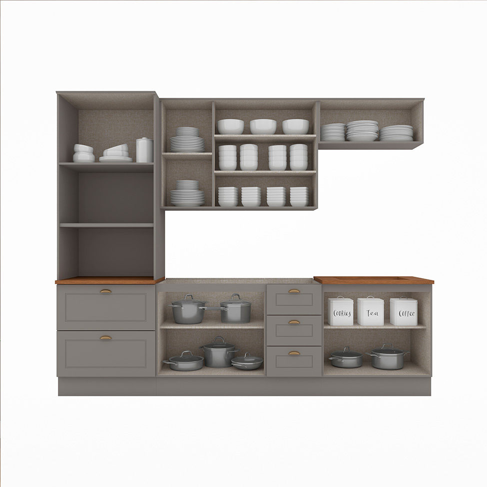 Cozinha Compacta Americana 10 Portas 5 Gavetas Cinza e Nature