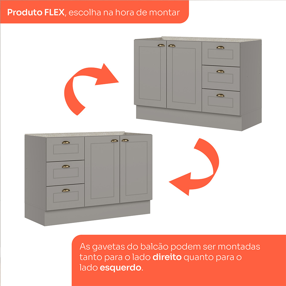 Cozinha Compacta Americana 10 Portas 5 Gavetas Cinza e Nature