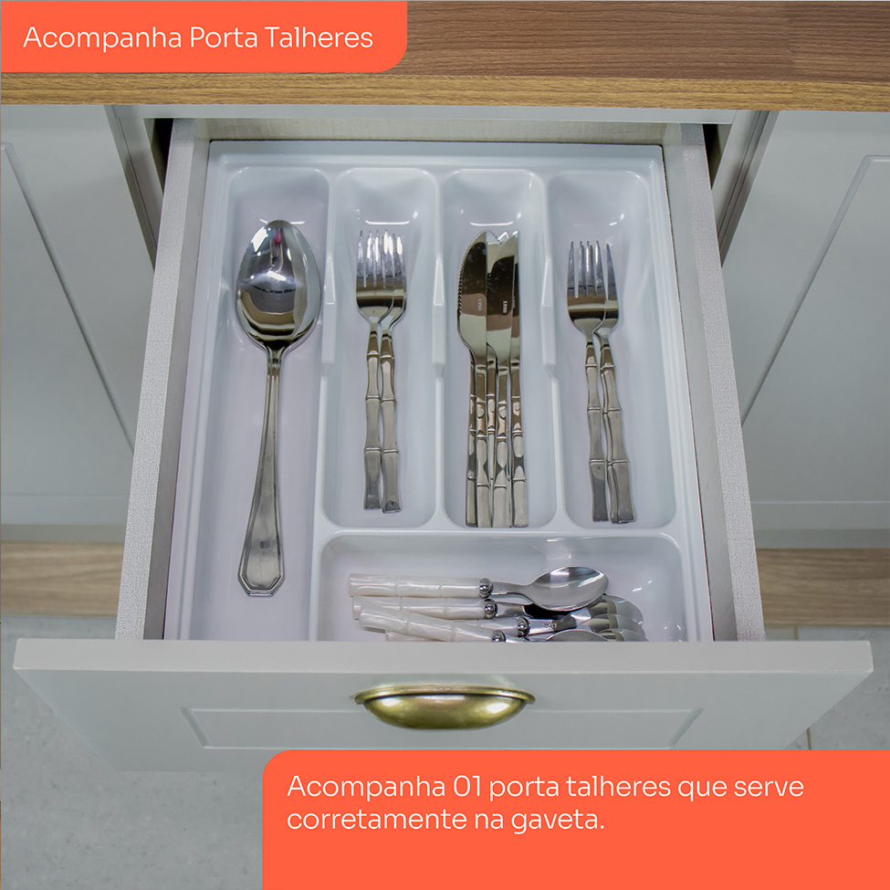 Cozinha Compacta Americana 10 Portas 5 Gavetas Cinza e Nature