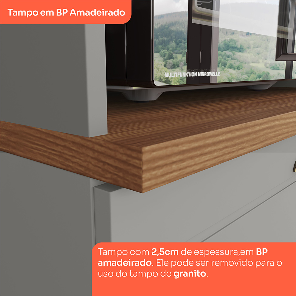 Cozinha Compacta Americana 10 Portas 5 Gavetas Cinza e Nature