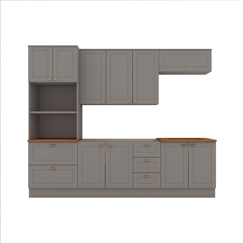 Cozinha Compacta Americana 10 Portas 5 Gavetas Cinza e Nature