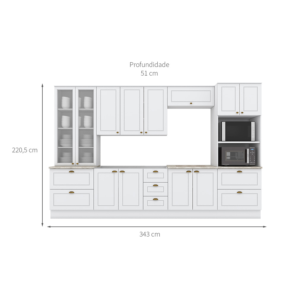 Cozinha Compacta Americana 12 Portas 7 Gavetas Branca