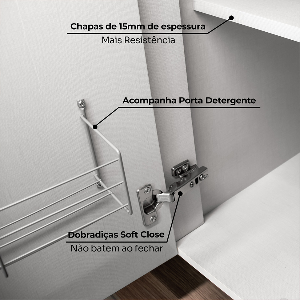 Cozinha Compacta Americana 12 Portas 7 Gavetas Branca