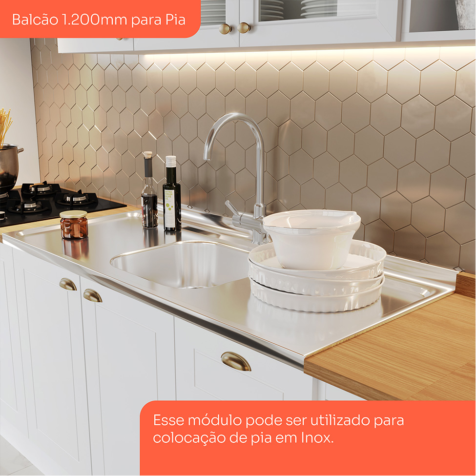 Cozinha Compacta Americana 12 Portas 7 Gavetas Branca