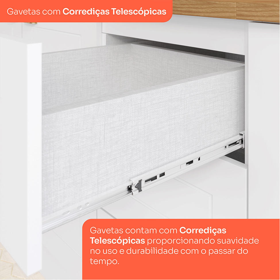 Cozinha Compacta Americana 12 Portas 7 Gavetas Branca