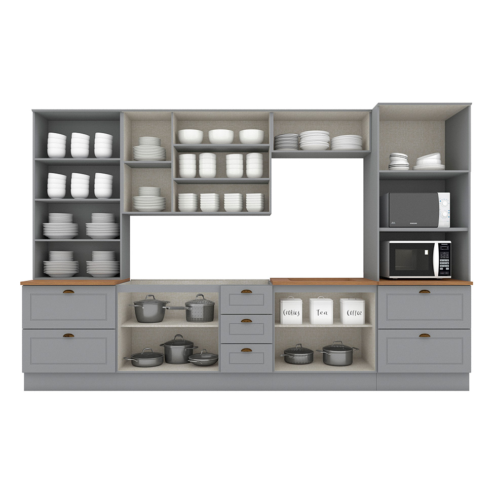 Cozinha Compacta Americana 12 Portas 7 Gavetas Branca e Cinza