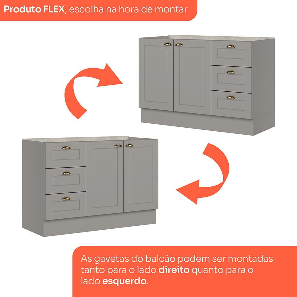 Cozinha Compacta Americana 12 Portas 7 Gavetas Branca e Cinza