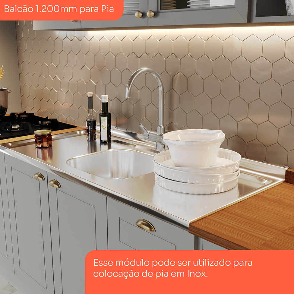 Cozinha Compacta Americana 12 Portas 7 Gavetas Branca e Cinza