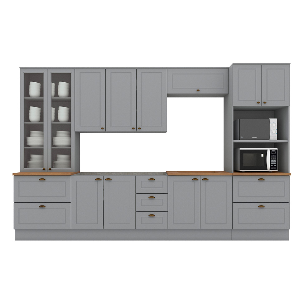 Cozinha Compacta Americana 12 Portas 7 Gavetas Branca e Cinza