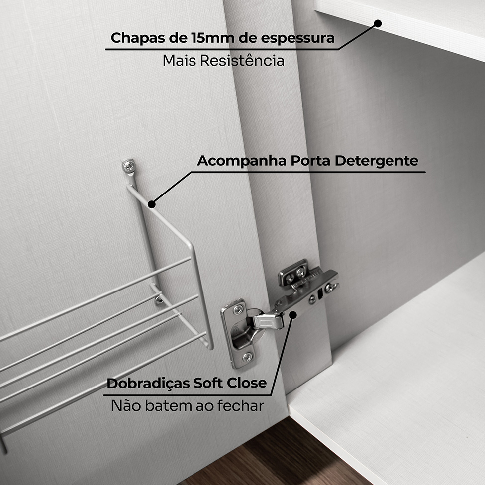 Cozinha Compacta Americana 12 Portas 7 Gavetas Cinza e Nature