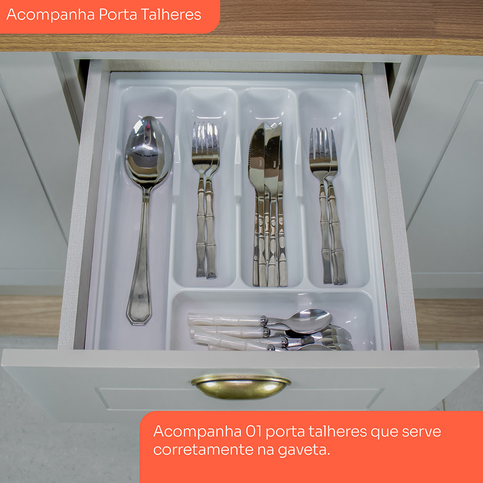 Cozinha Compacta Americana 12 Portas 7 Gavetas Cinza e Nature