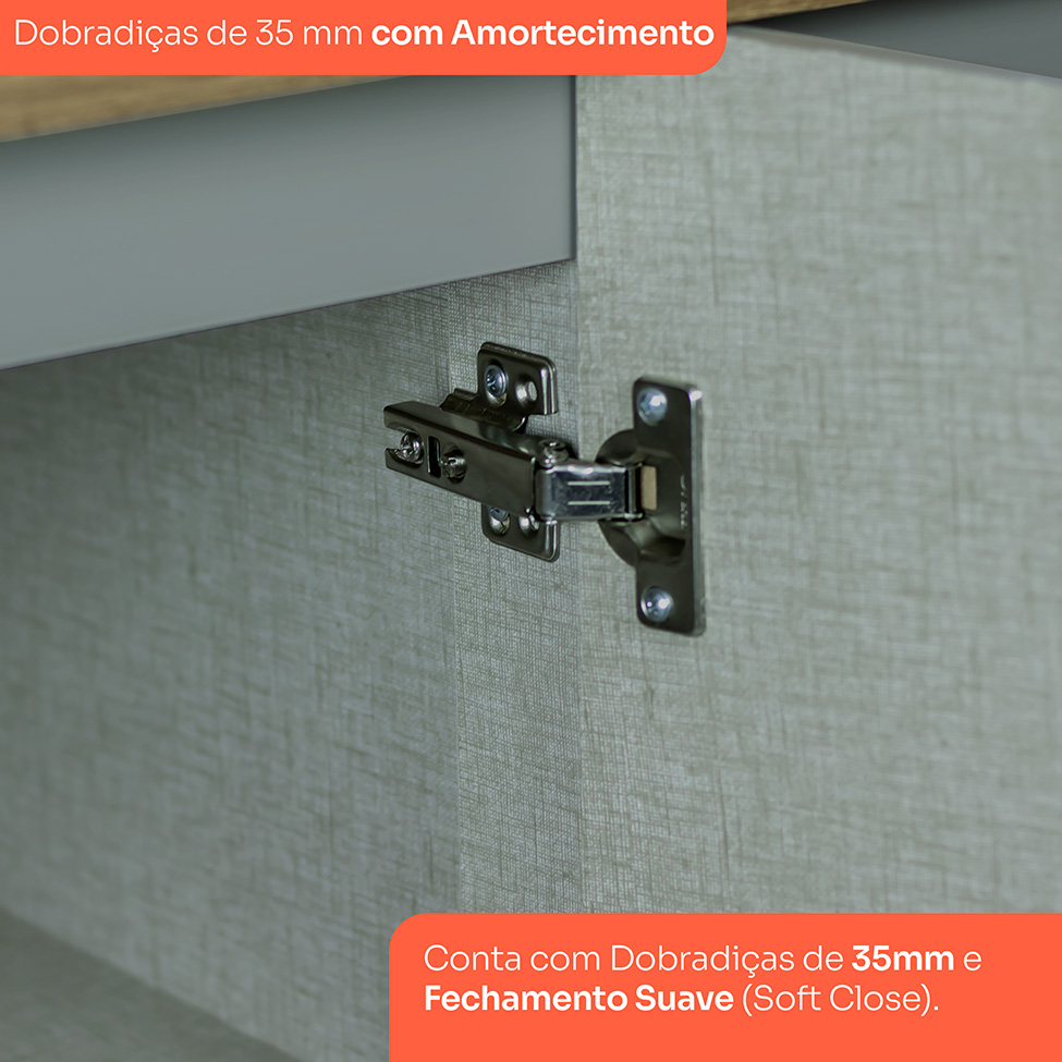 Cozinha Compacta Americana 12 Portas 7 Gavetas Cinza e Nature