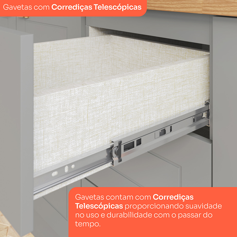 Cozinha Compacta Americana 12 Portas 7 Gavetas Cinza e Nature