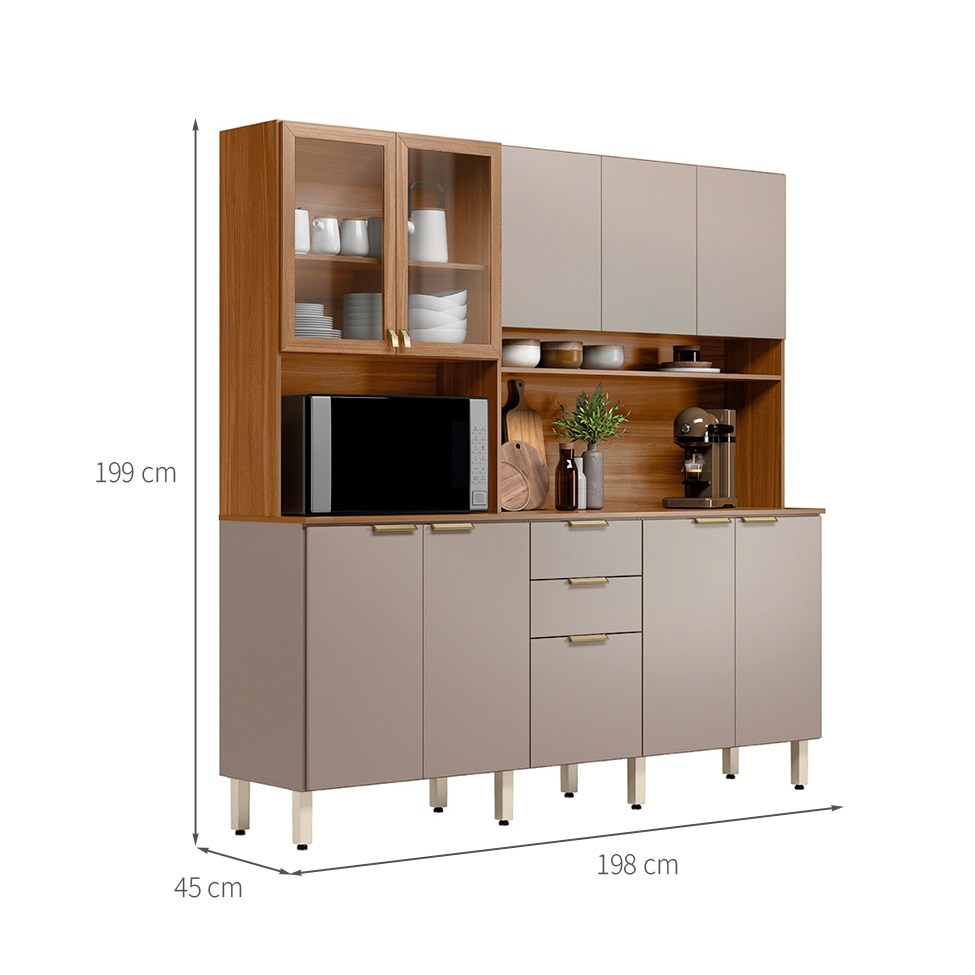 Cozinha Compacta Amora 10 Portas 2 Gavetas Amêndola e Nude