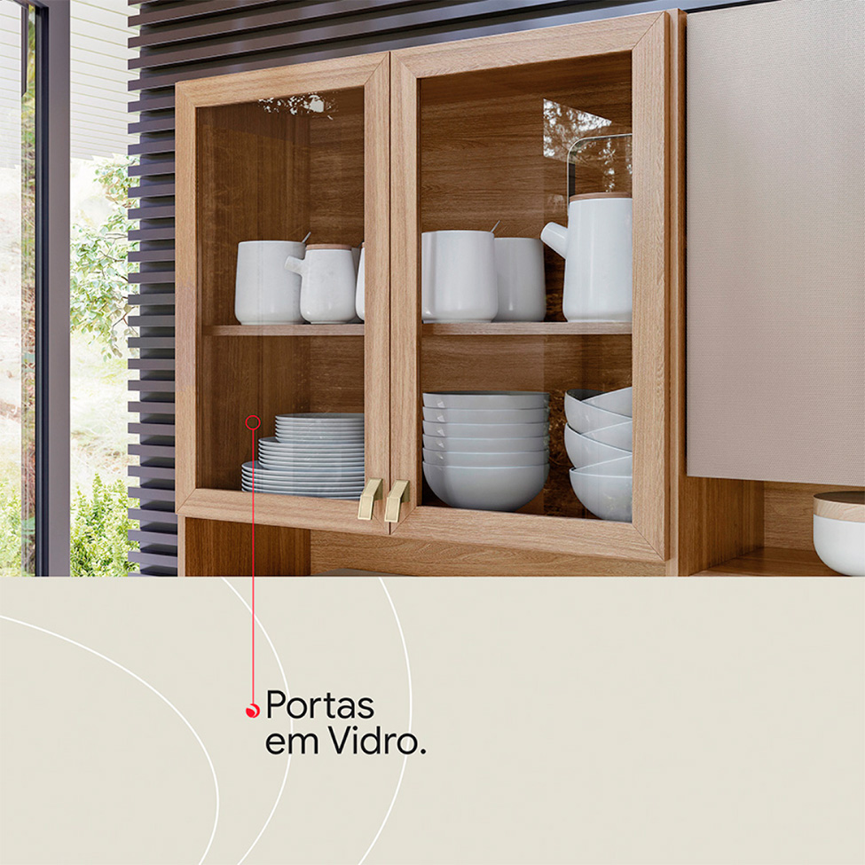 Cozinha Compacta Amora 10 Portas 2 Gavetas Amêndola e Nude
