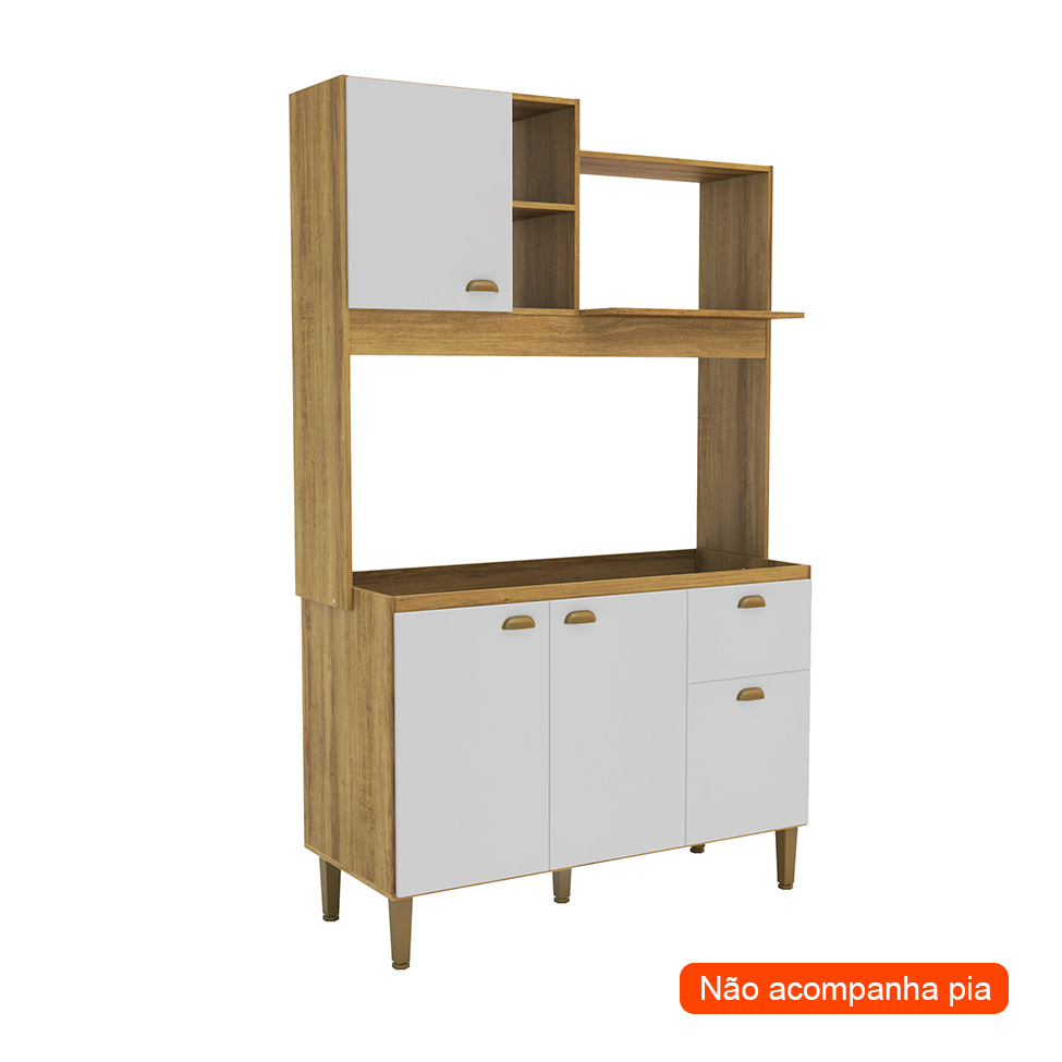 Cozinha Compacta Azaléia 4 Portas 1 Gaveta Mel e Branco
