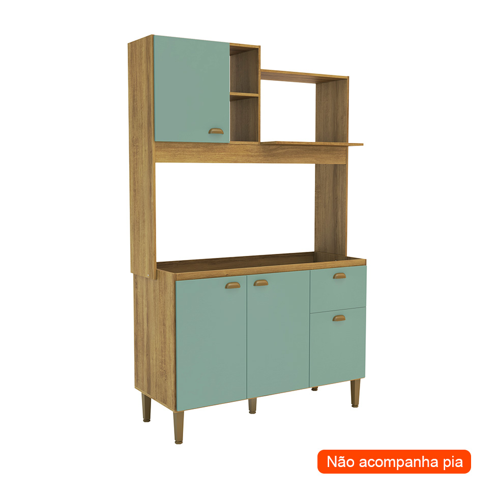 Cozinha Compacta Azaléia 4 Portas 1 Gaveta Mel e Verde