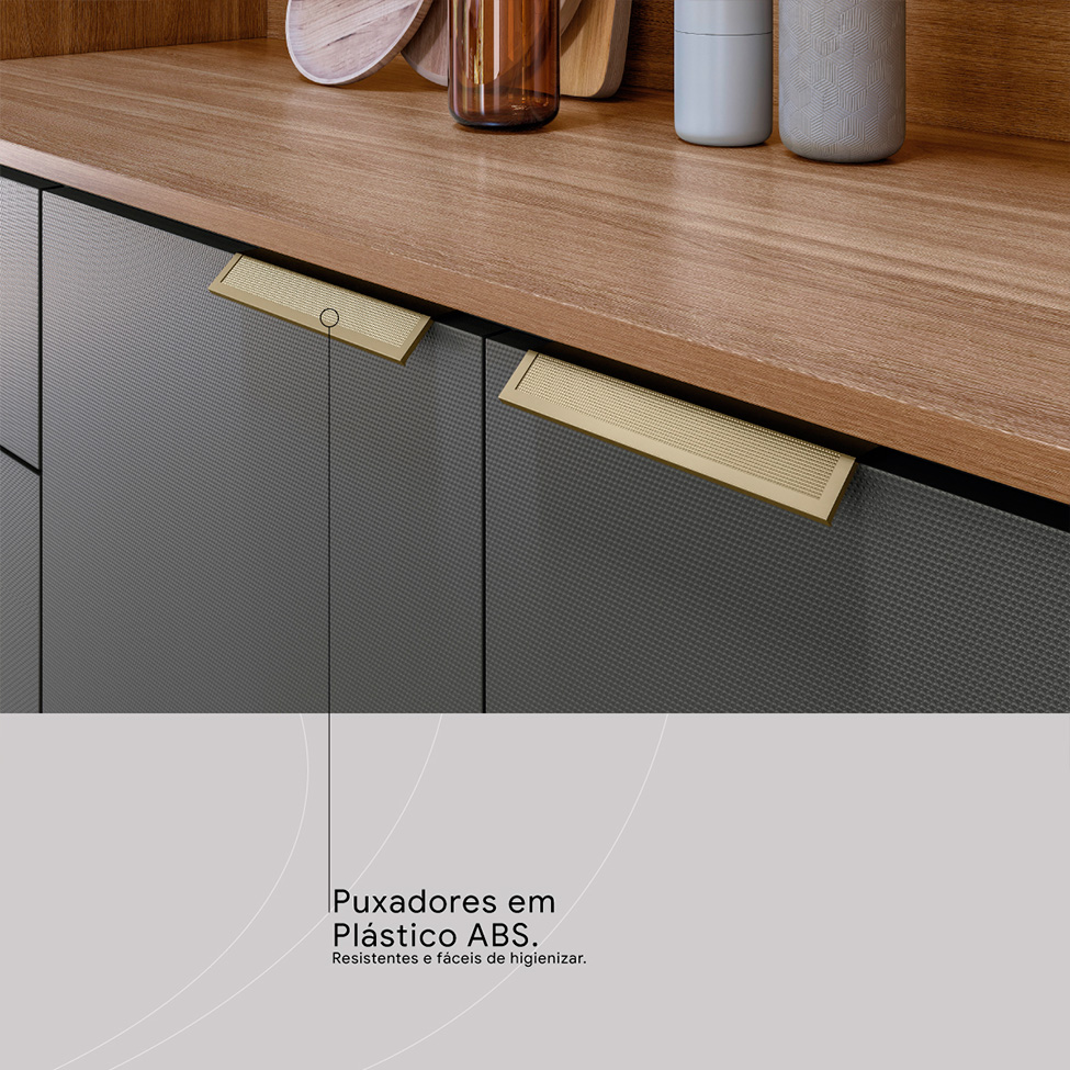 Cozinha Compacta Berry 10 Portas 2 Gavetas Amêndola e Grafite