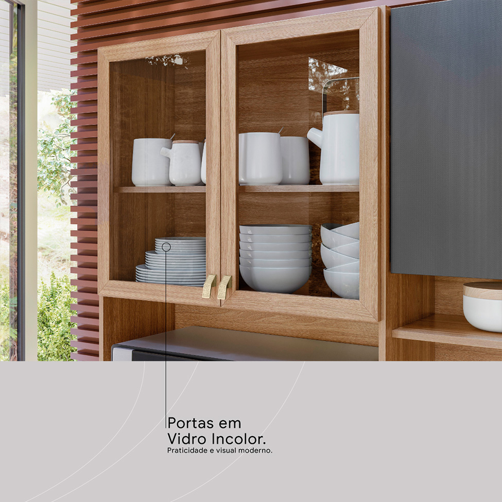 Cozinha Compacta Berry 10 Portas 2 Gavetas Amêndola e Grafite