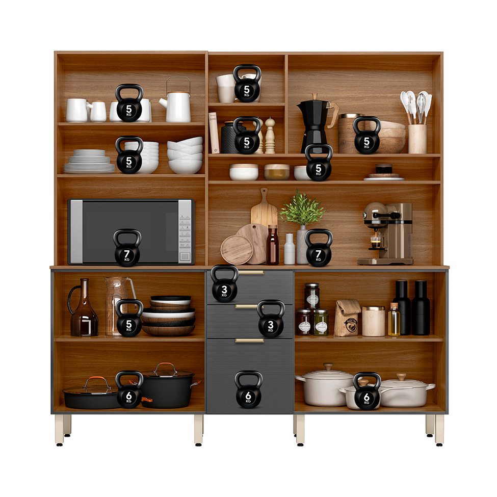 Cozinha Compacta Berry 10 Portas 2 Gavetas Amêndola e Grafite