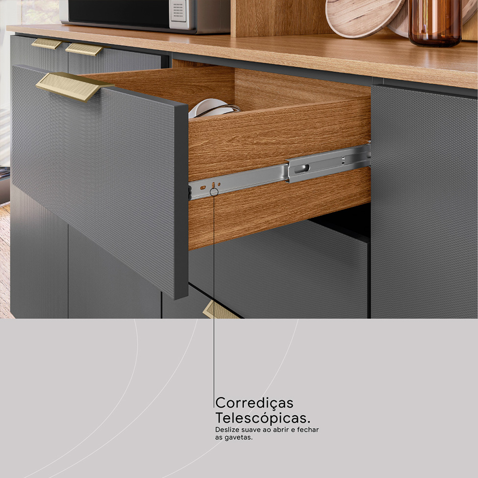 Cozinha Compacta Berry 10 Portas 2 Gavetas Amêndola e Grafite