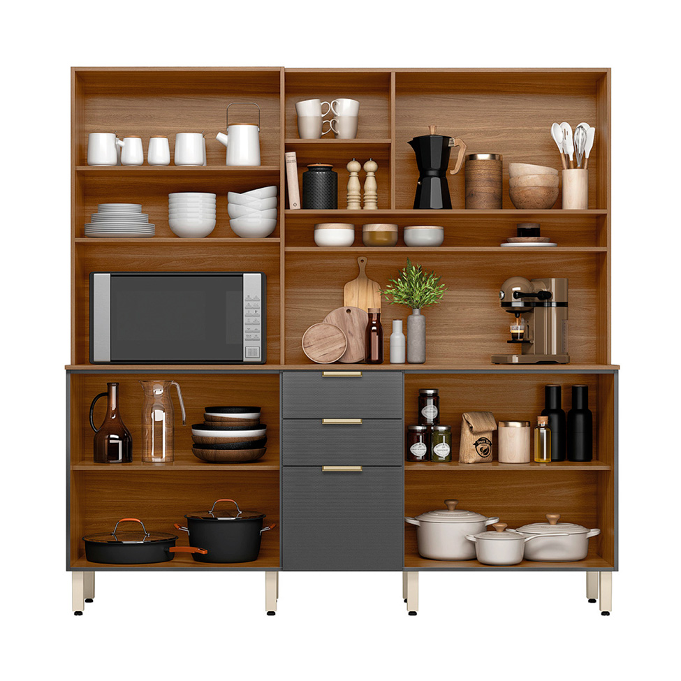 Cozinha Compacta Berry 10 Portas 2 Gavetas Amêndola e Grafite