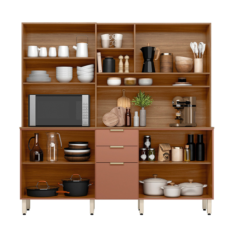 Cozinha Compacta Berry 10 Portas 2 Gavetas Amêndola e Marsala