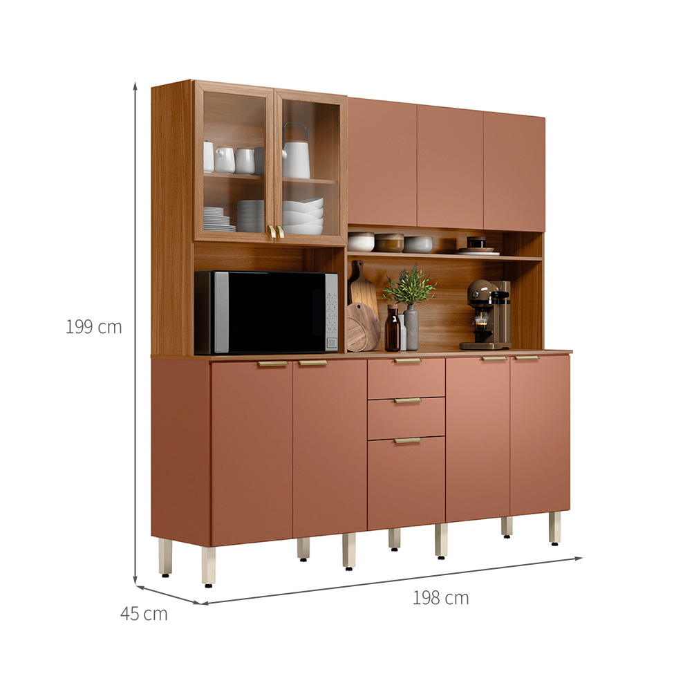 Cozinha Compacta Berry 10 Portas 2 Gavetas Amêndola e Marsala