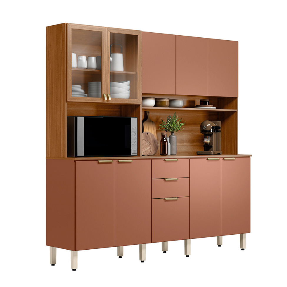 Cozinha Compacta Berry 10 Portas 2 Gavetas Amêndola e Marsala