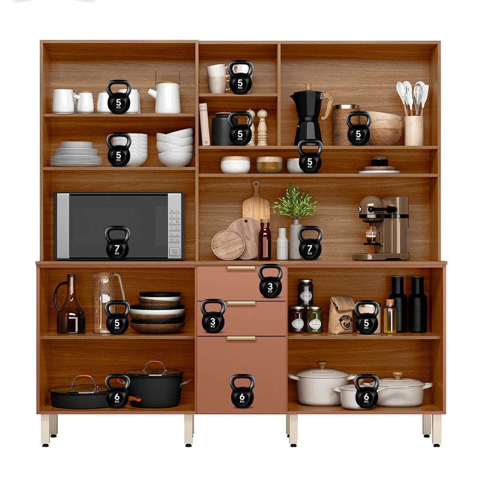 Cozinha Compacta Berry 10 Portas 2 Gavetas Amêndola e Marsala