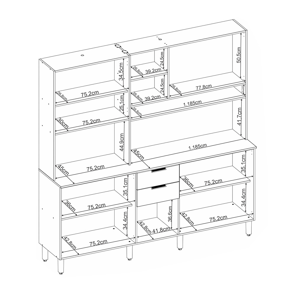 Cozinha Compacta Berry 10 Portas 2 Gavetas Amêndola e Marsala