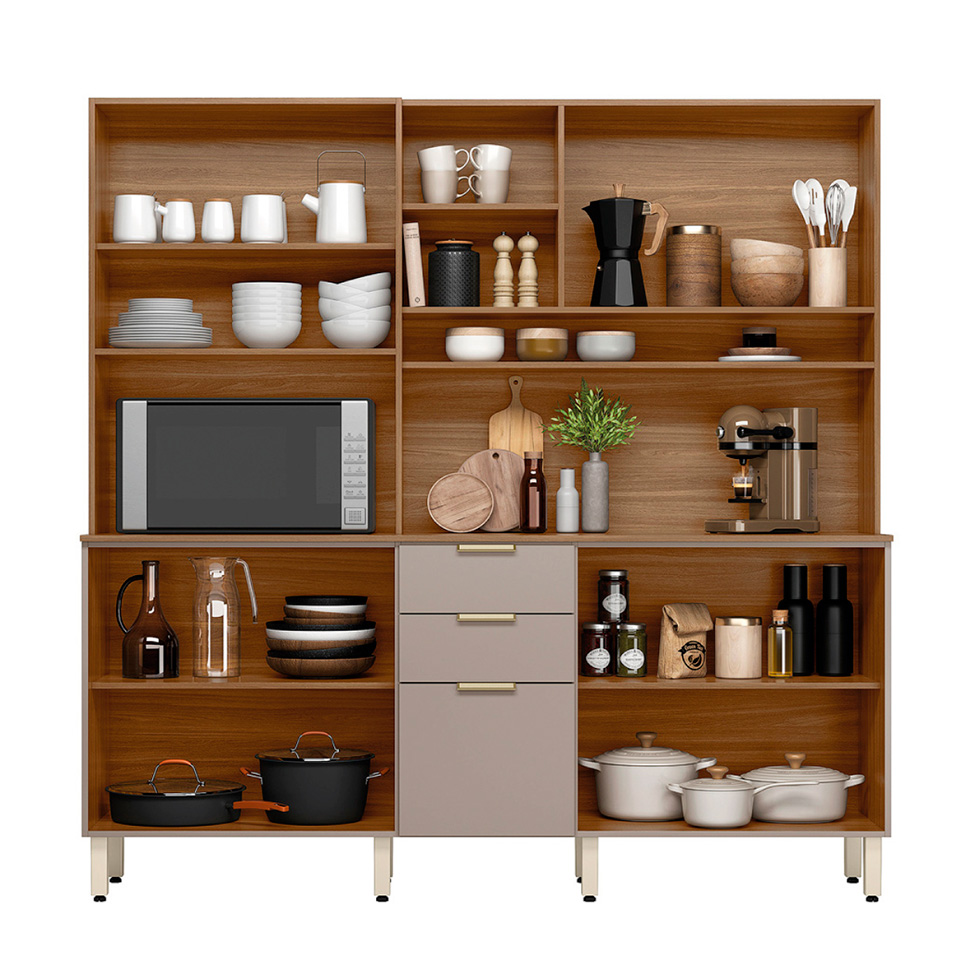 Cozinha Compacta Berry 10 Portas 2 Gavetas Amêndola e Nude