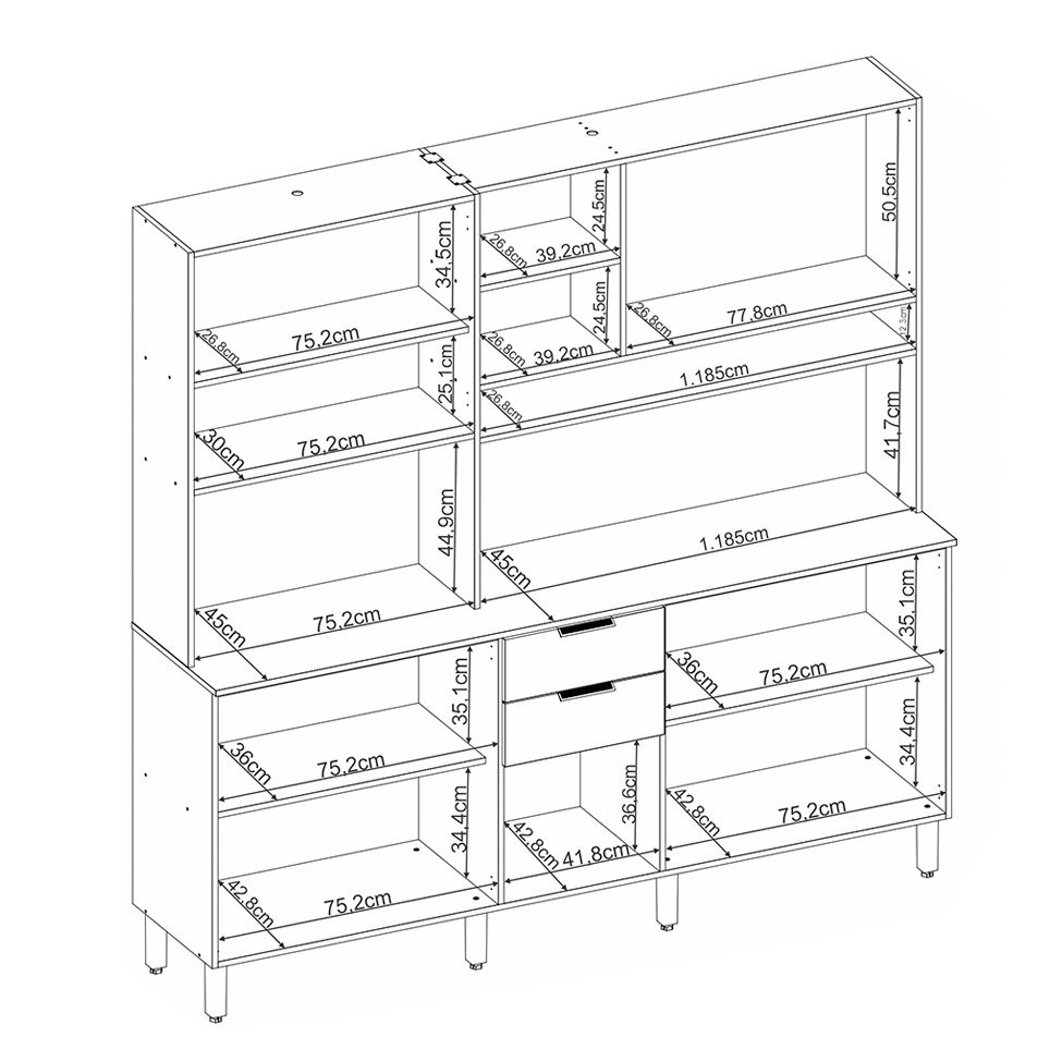 Cozinha Compacta Berry 10 Portas 2 Gavetas Amêndola e Nude