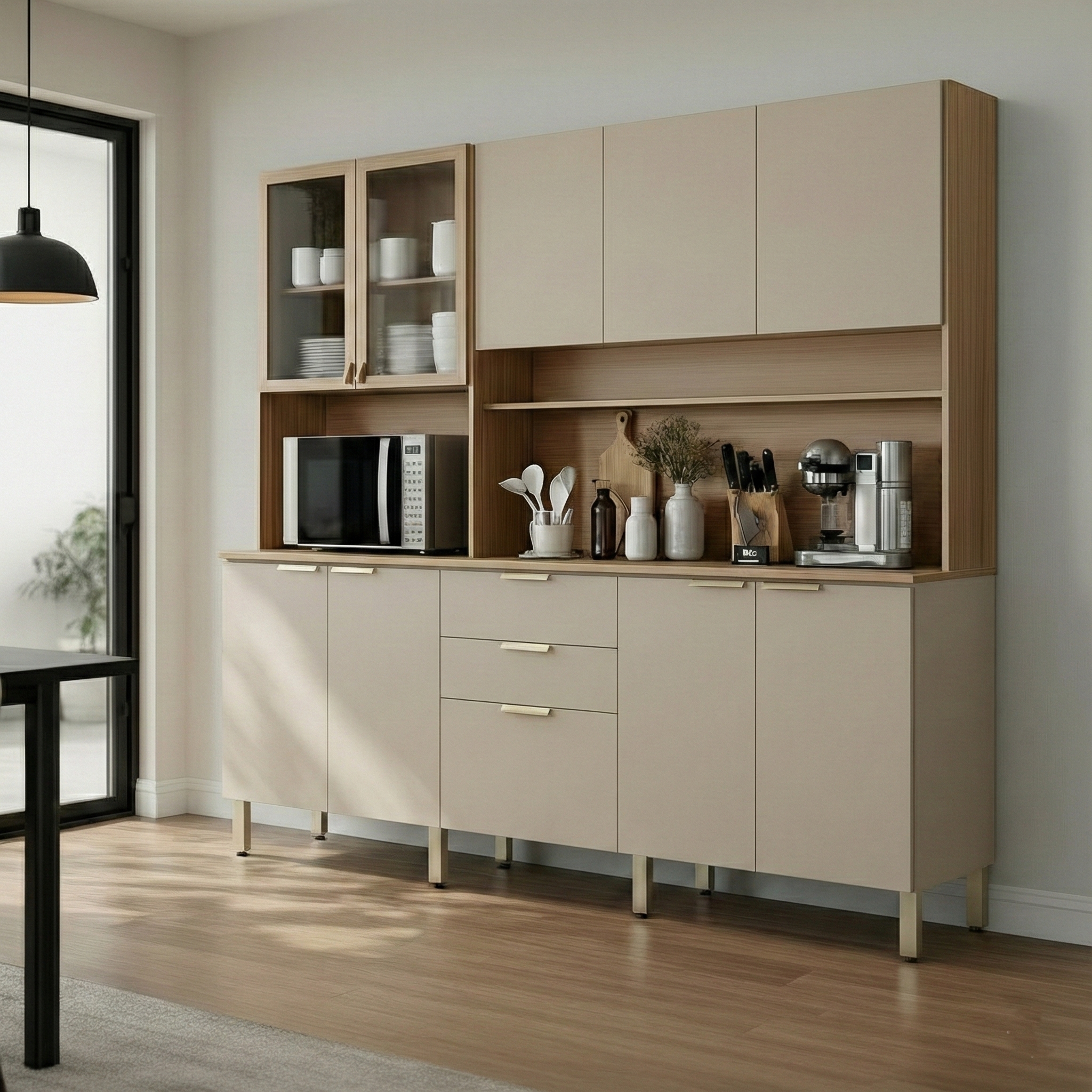 Cozinha Compacta Berry 10 Portas 2 Gavetas Amêndola e Nude