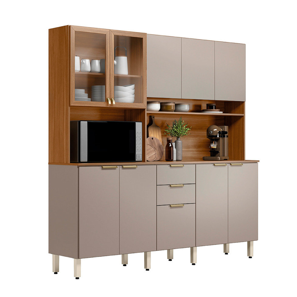 Cozinha Compacta Berry 10 Portas 2 Gavetas Amêndola e Nude