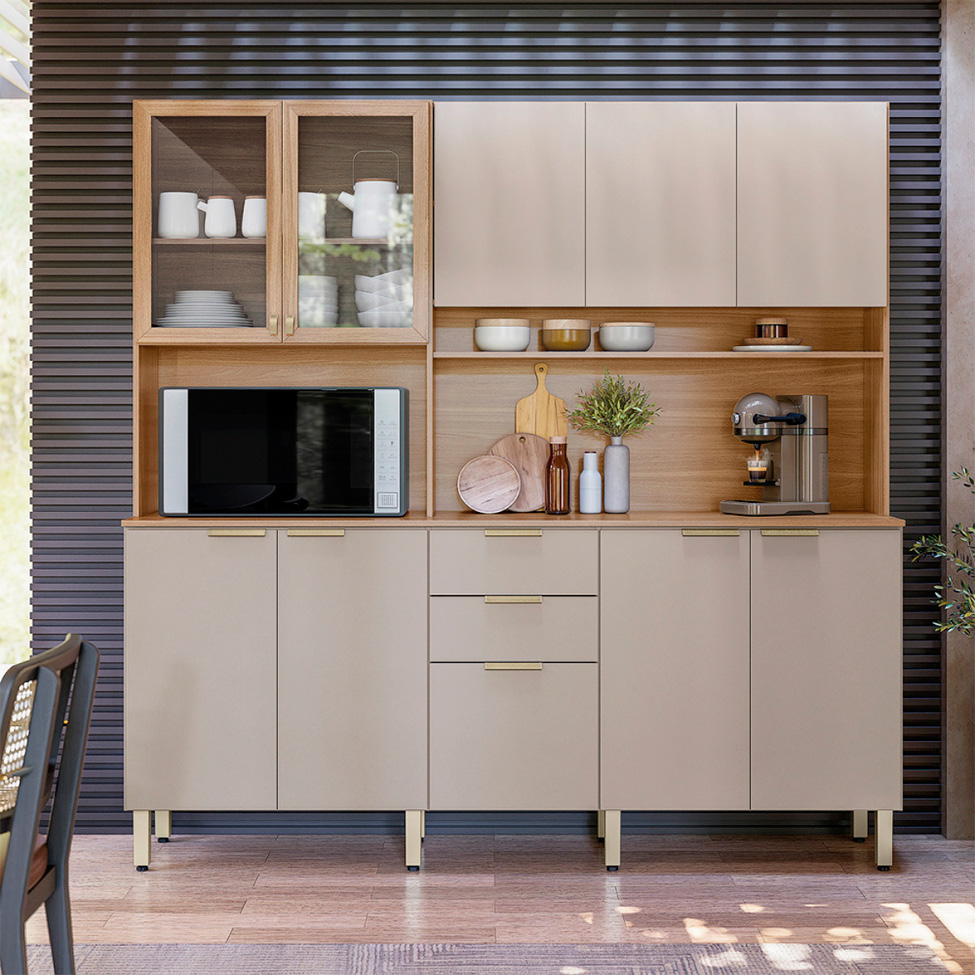 Cozinha Compacta Berry 10 Portas 2 Gavetas Amêndola e Nude