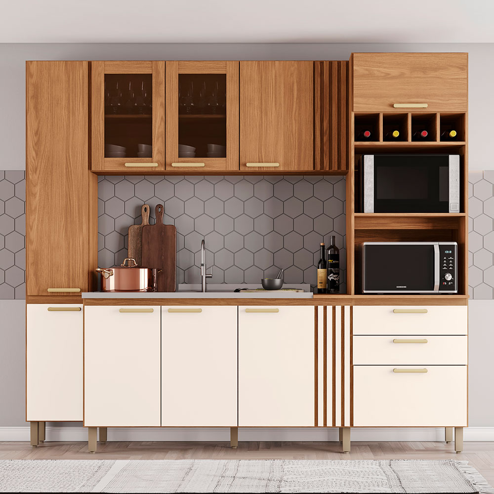 Cozinha Compacta Briz 10 Portas 2 Gavetas Nature e Off White
