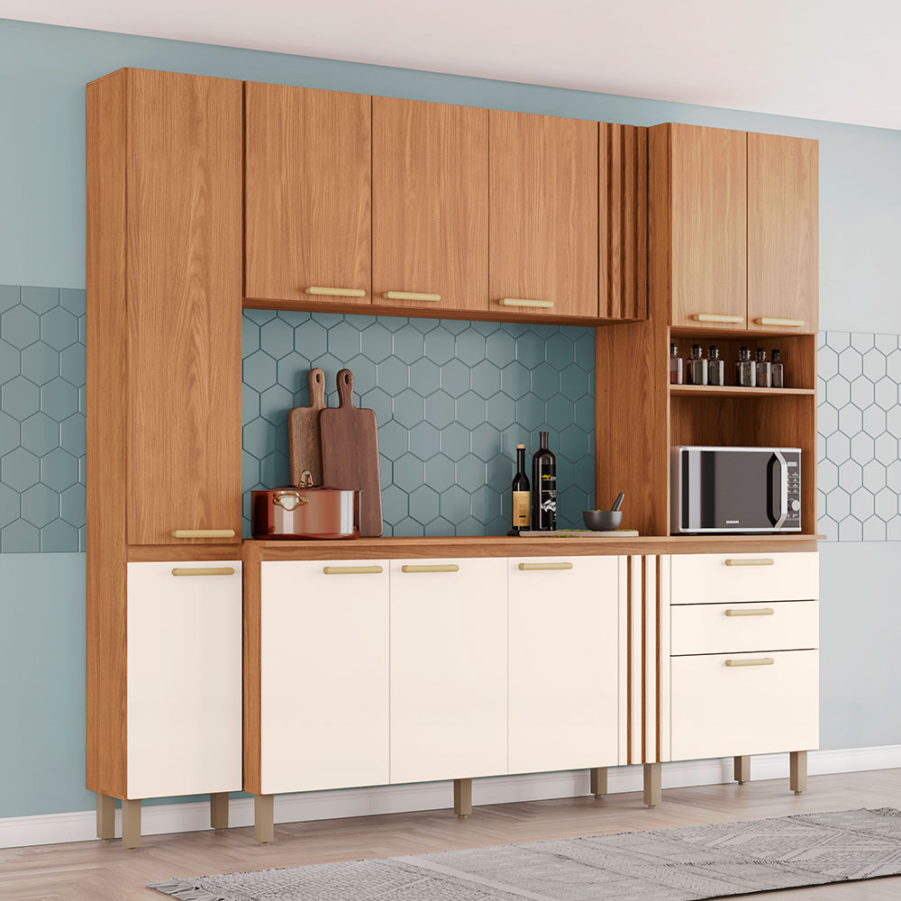 Cozinha Compacta Briz 11 Portas 2 Gavetas Nature e Off White