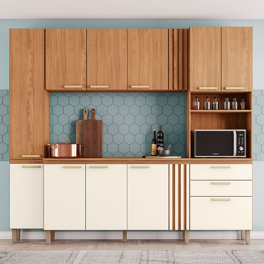 Cozinha Compacta Briz 11 Portas 2 Gavetas Nature e Off White
