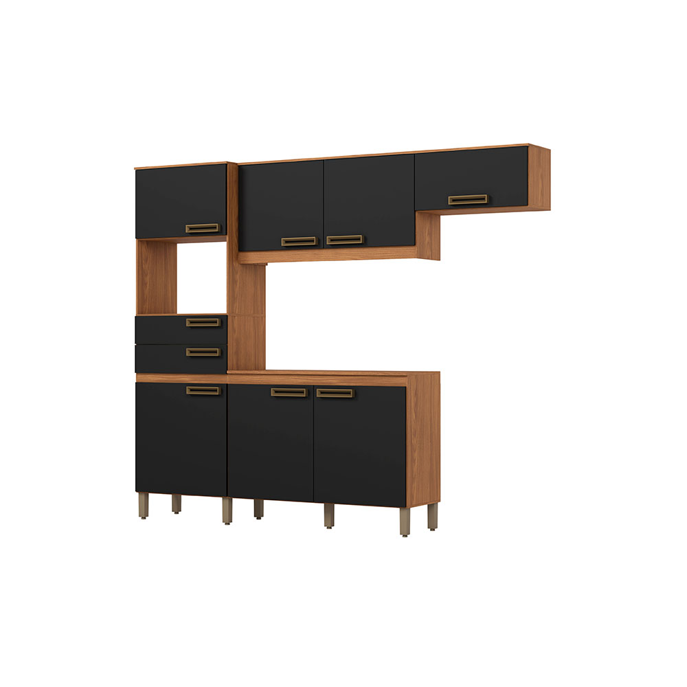Cozinha Compacta Briz 7 Portas 2 Gavetas Preto e Nature