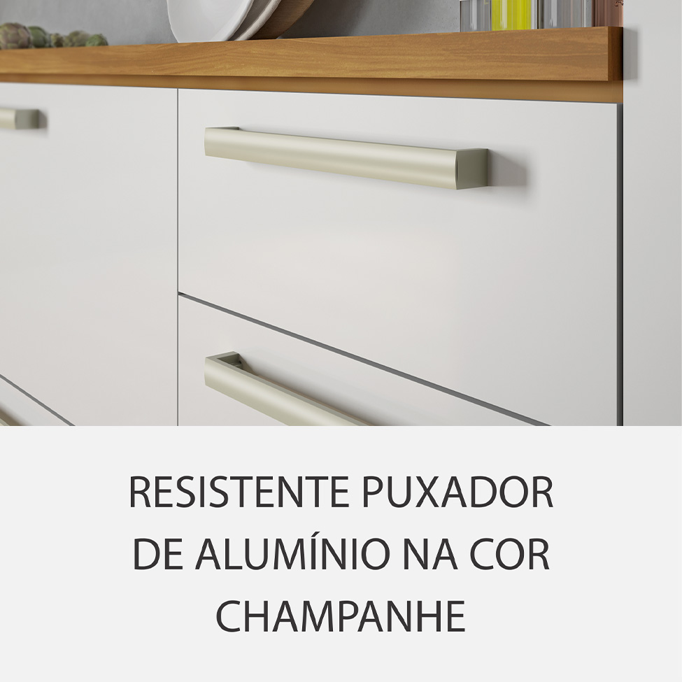 Cozinha Compacta Burgesa Premium com Vidro Reflecta 10 Portas 5 Gavetas Freijó e Branco