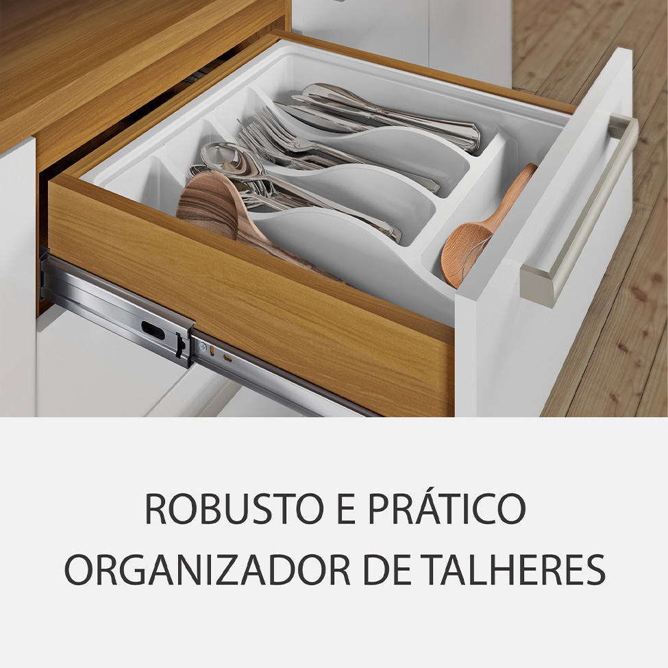 Cozinha Compacta Burgesa Premium com Vidro Reflecta 10 Portas 5 Gavetas Freijó e Branco