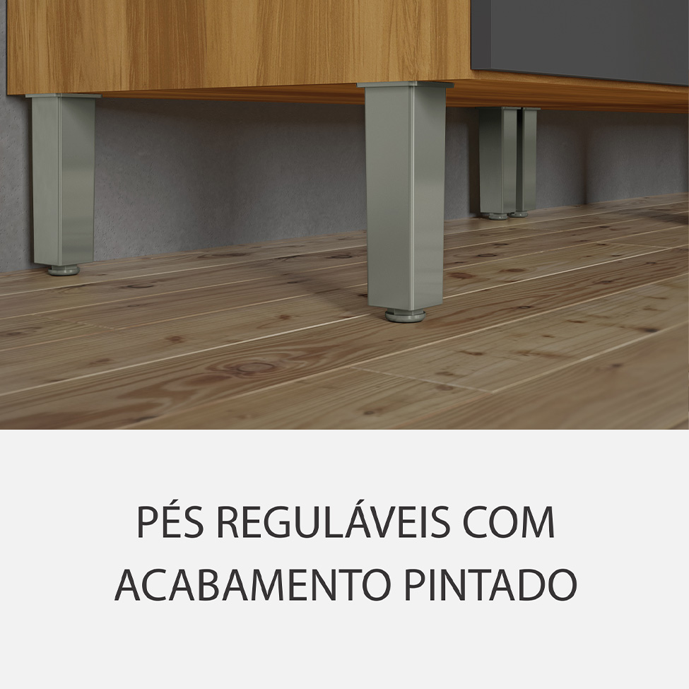 Cozinha Compacta Burguesa Premium com Vidro Reflecta 10 Portas 5 Gavetas Freijó e Grafite