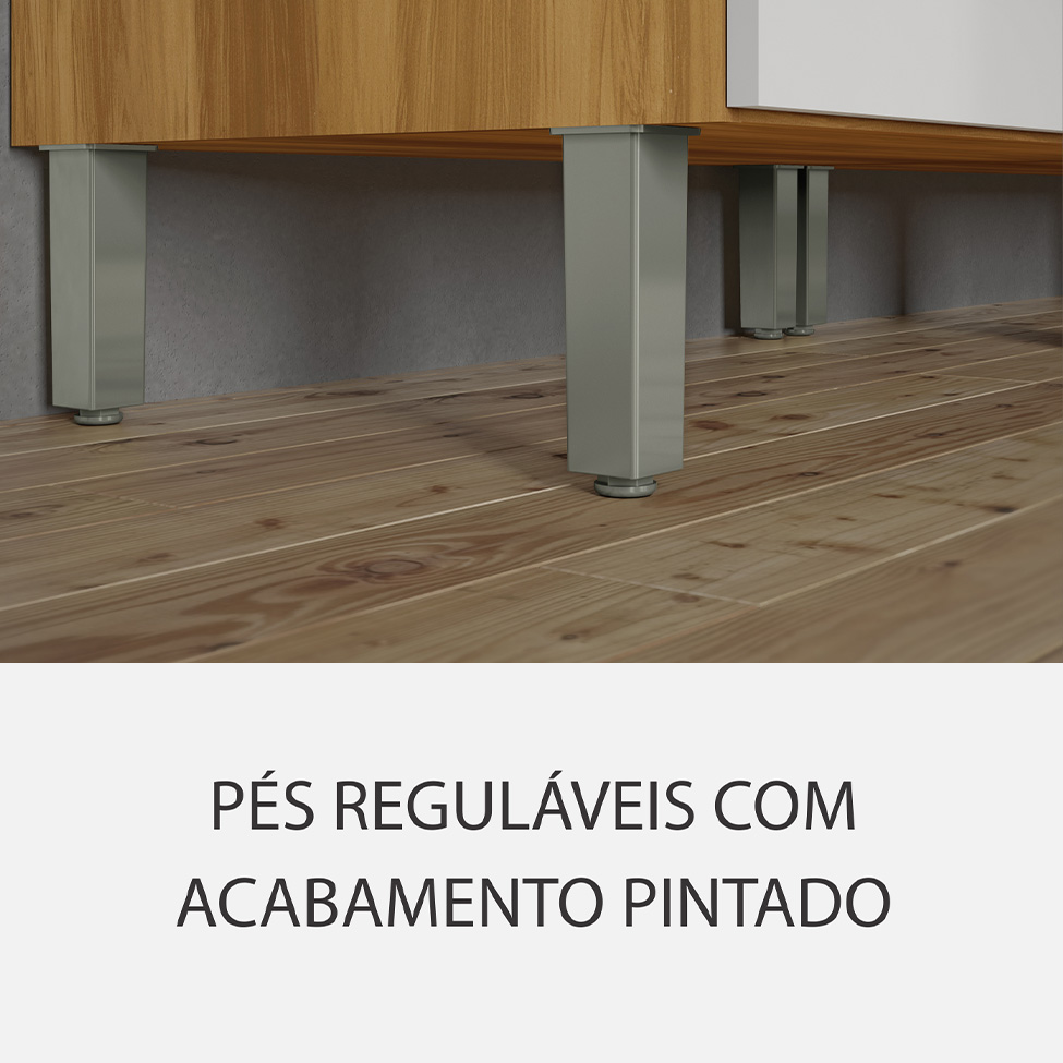 Cozinha Compacta Burguesa Premium com Vidro Reflecta 12 Portas 5 Gavetas Freijó e Branca