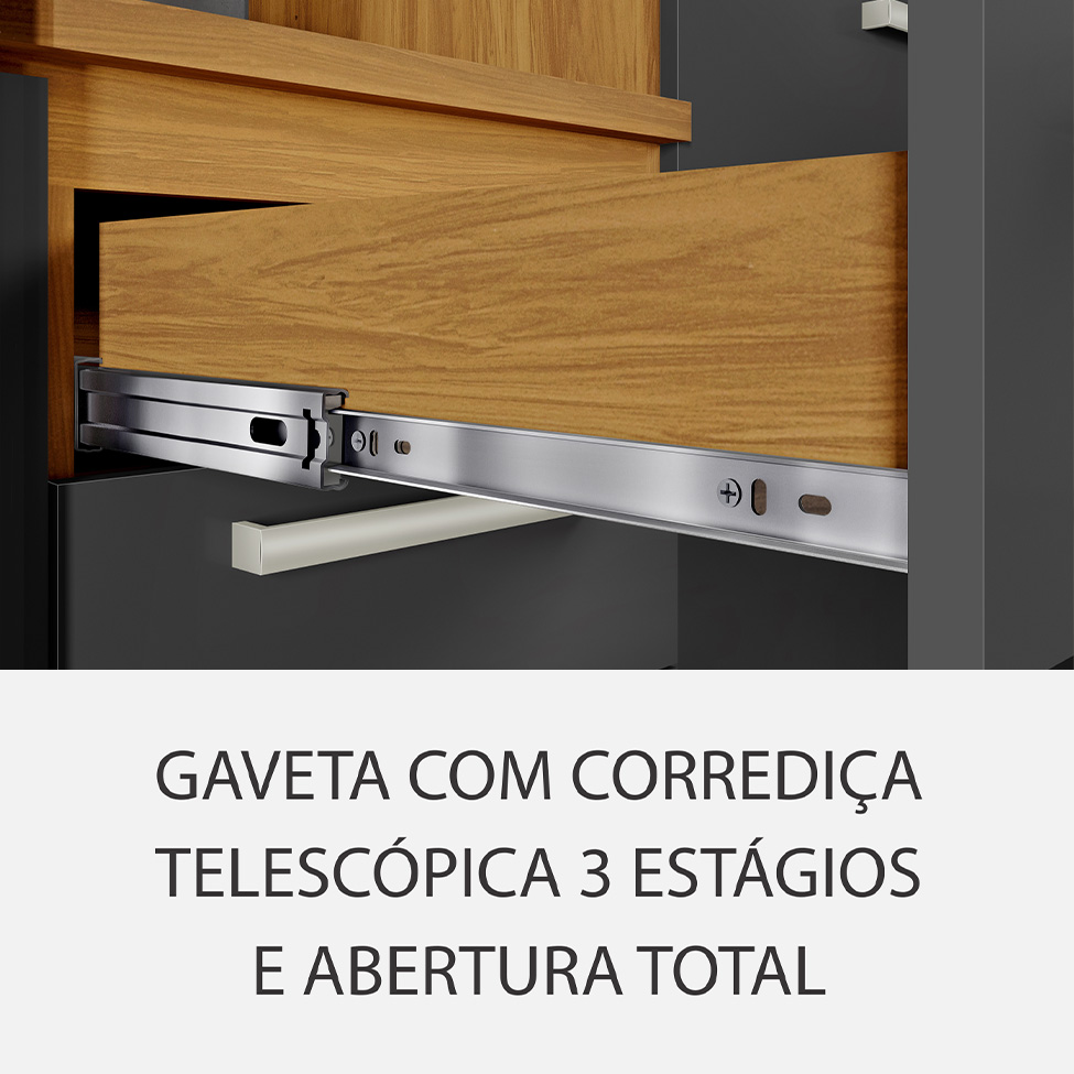 Cozinha Compacta Burguesa Premium com Vidro Reflecta 12 Portas 5 Gavetas Freijó e Grafite