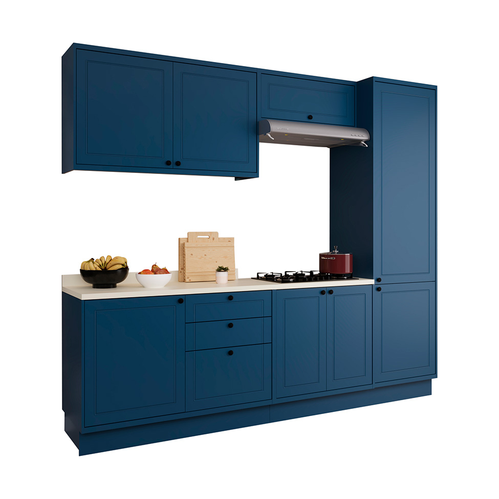 Cozinha Compacta Évora com Tampo para Cooktop 8 Portas 3 Gavetas Azul Órion