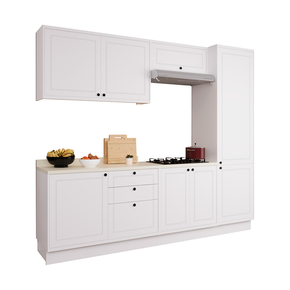 Cozinha Compacta Évora com Tampo para Cooktop 8 Portas 3 Gavetas Branco Ártico
