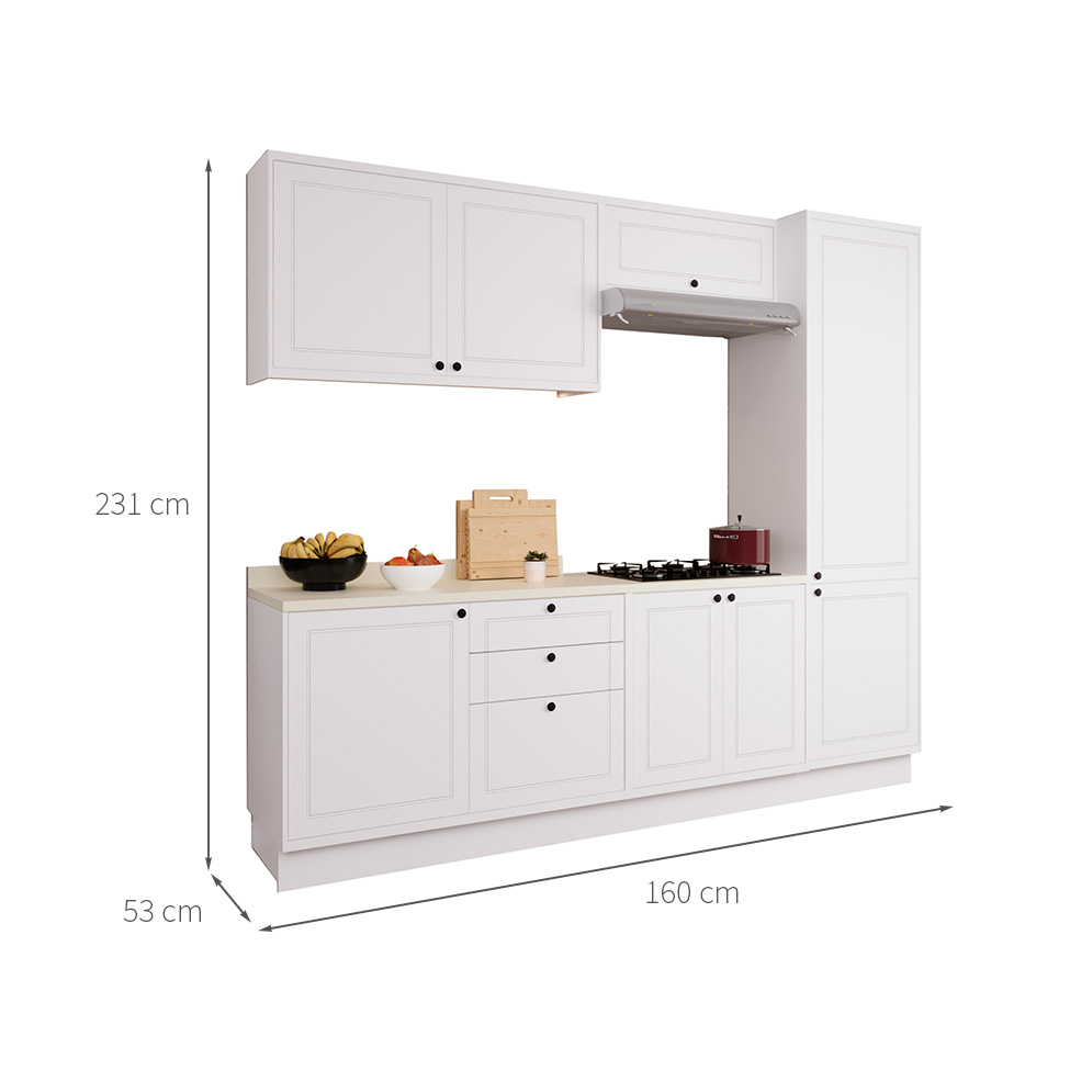 Cozinha Compacta Évora com Tampo para Cooktop 8 Portas 3 Gavetas Branco Ártico